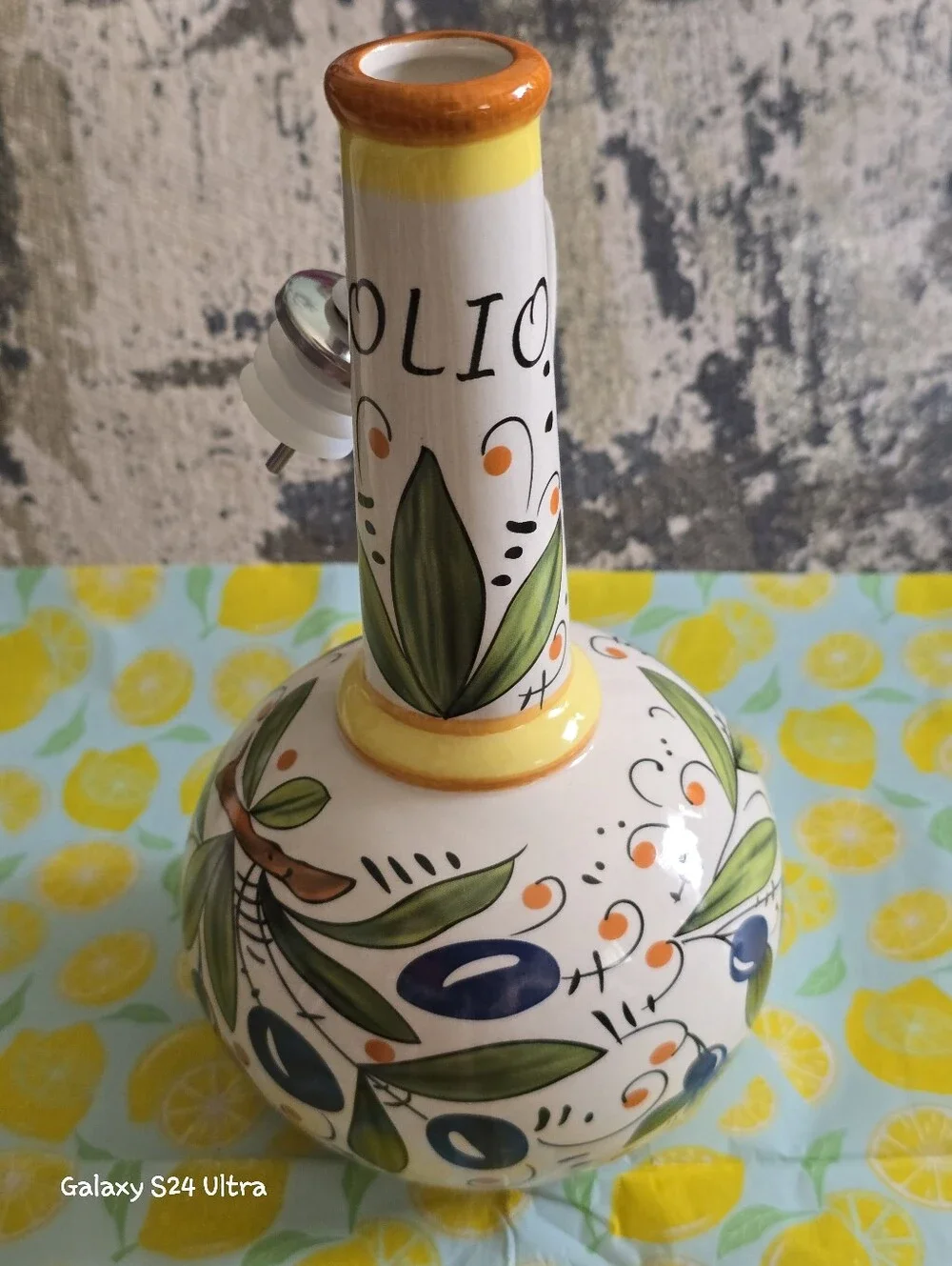 Beautiful Hand Painted Italian Decor Olive Oil Cruet Dispenser Bottle NEW